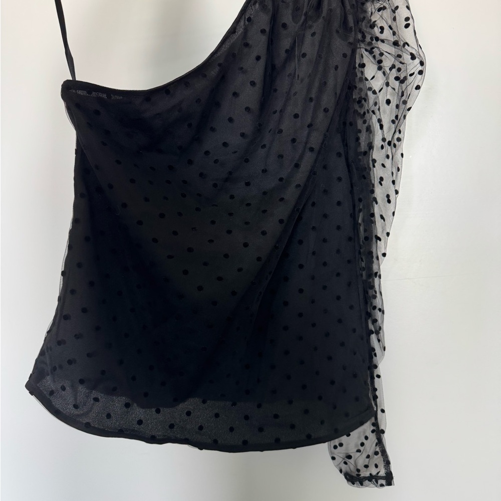 Black Polka Dot One-Shoulder Top